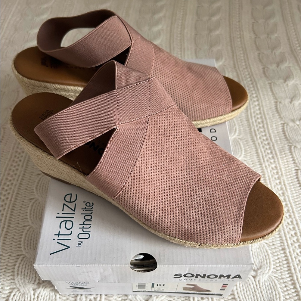 Sonoma Women's Blush Espadrille Peep-Toe Shoes - Picture 2 of 6